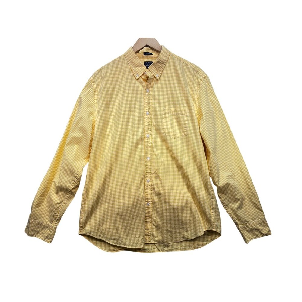 J.Crew Mens Flex Washed Button Down Shirt Size XL Yellow Gingham Travel Business
